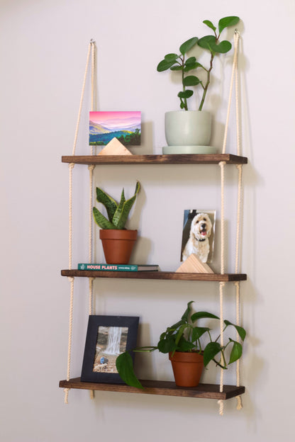 Tiered Wall Shelf | Tiered Hanging Shelf | Rope Shelves | Hanging Planter | Floating Shelves | Boho Hanging Planter