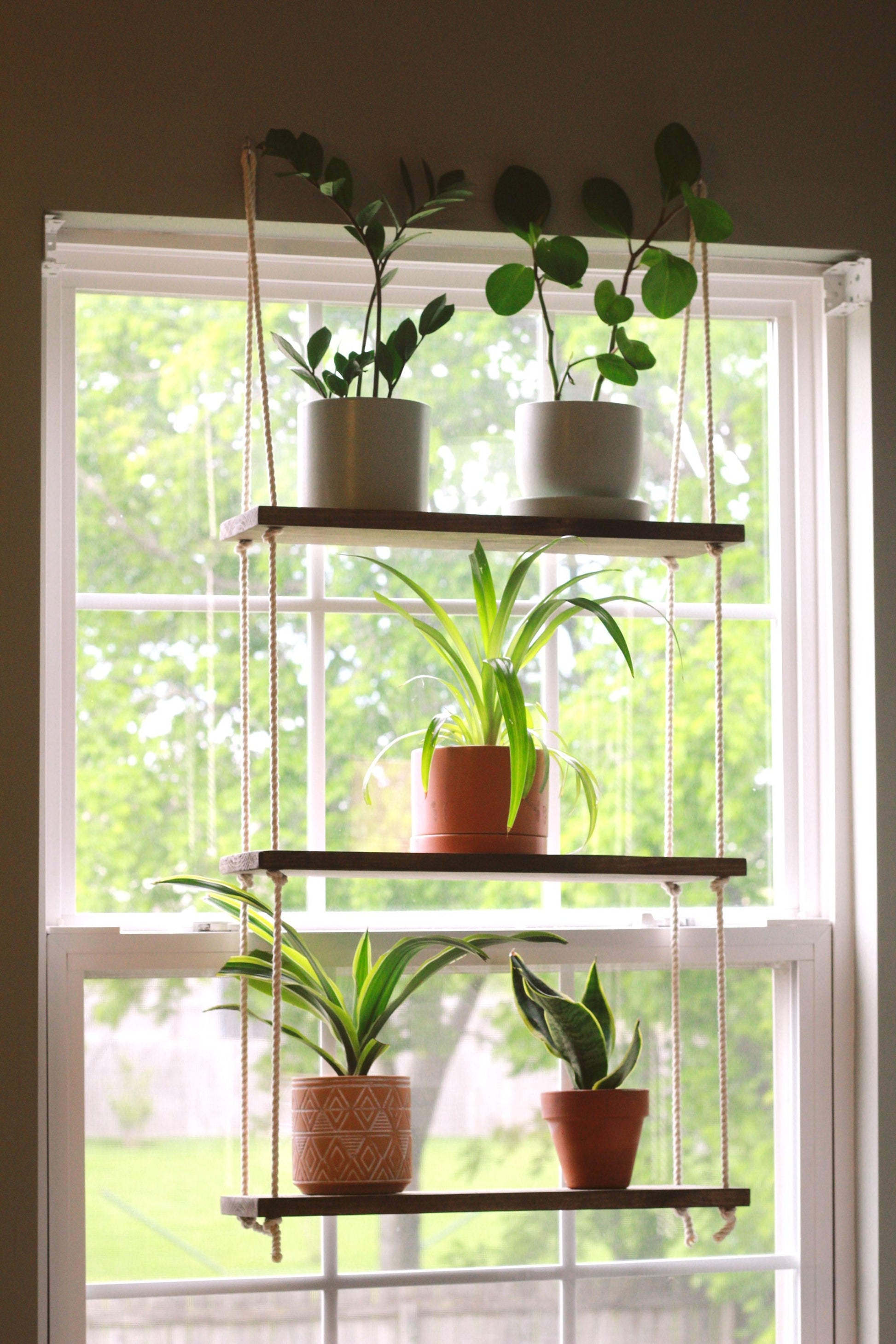 Window Plant Shelf | Hanging Window Shelf {3 tiered} | Window Floating Shelves | Tiered Wall Shelf | Hanging Planter | Hanging Rope Shelves