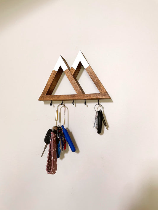 Wood Key Holder for Wall | Key Holder Shelf | Mountain Key Holder | Wall Necklace Hanger | Entry Way Key Storage | Wall Organizer Hooks