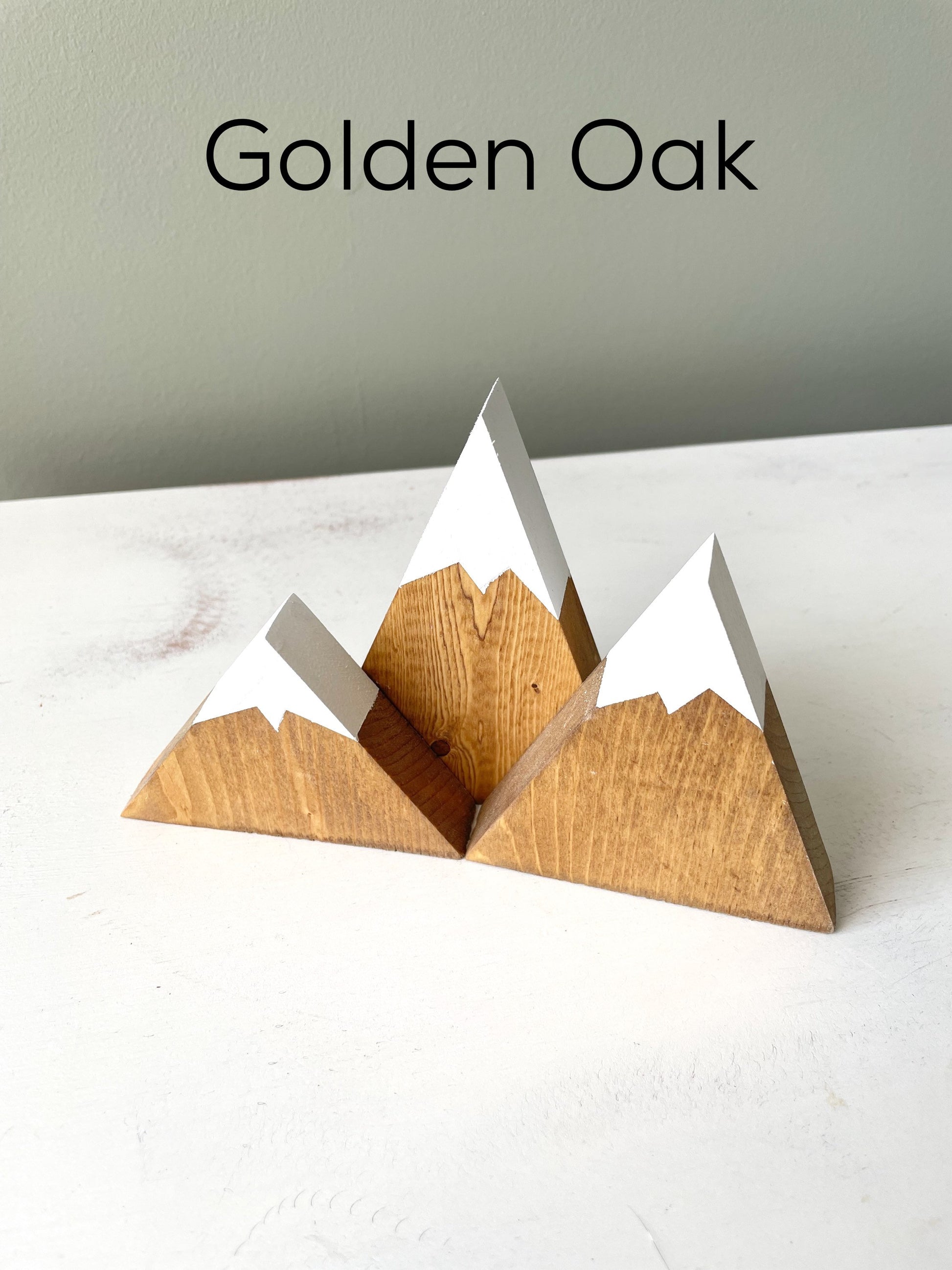 wooden mini mountains decoration with golden oak stain