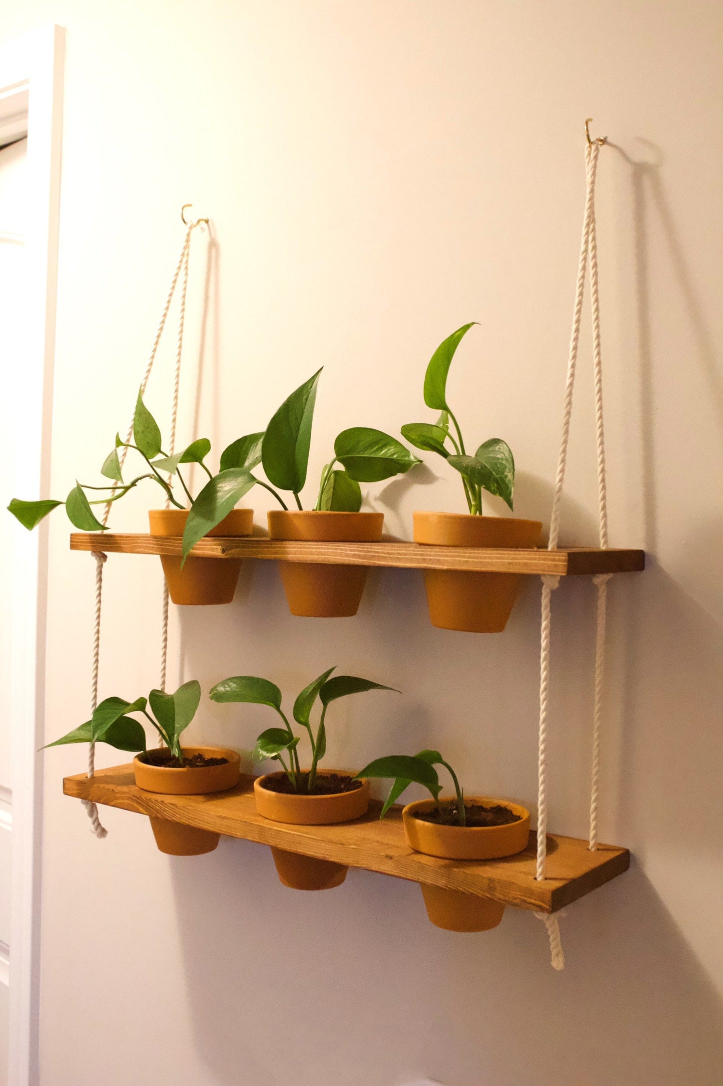 Window Plant Shelf | Hanging Planter | Tiered Plant Shelf | Window Garden Shelves | Wood Rope Shelves | Plant Pots | Plant Pot Holder Shelf