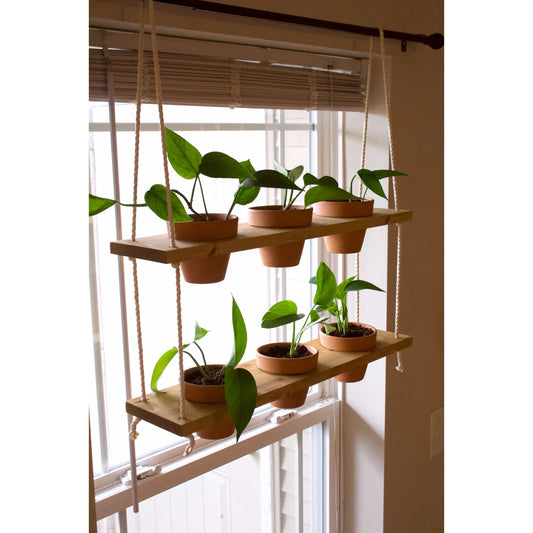 Window Plant Shelf | Hanging Planter | Tiered Plant Shelf | Window Garden Shelves | Wood Rope Shelves | Plant Pots | Plant Pot Holder Shelf