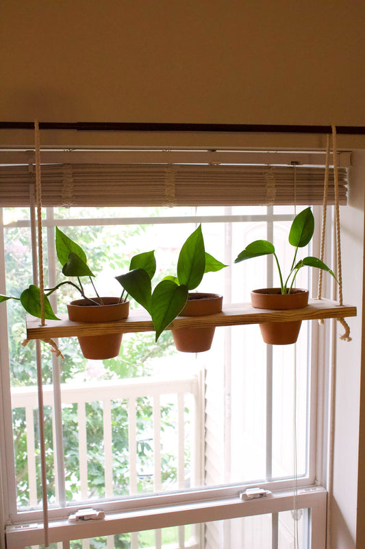 Hanging Plant Shelf | Window Garden Shelves | Tiered Plant Shelf | Window Plant Holder | Wood Rope Shelves | Plant Pot Holder Shelf