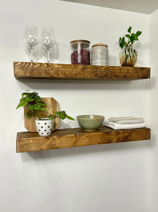 Wood Floating Shelves Heavy Duty | Custom Size Rustic Home Décor | Kitchen Shelf