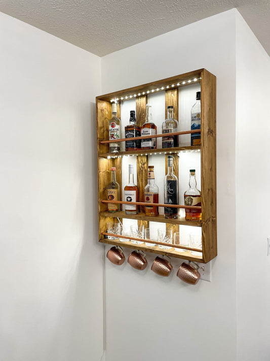 Liquor Shelf | Whiskey Rack | Home Bar Shelves | Bourbon Display | Liquor Cabinet | Wine Shelf | Wooden Shelves for Kitchen