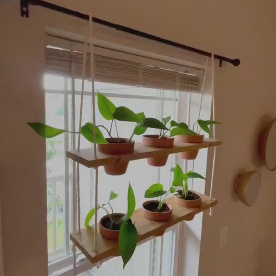 Window Plant Shelf | Hanging Planter | Tiered Plant Shelf | Window Garden Shelves | Wood Rope Shelves | Plant Pots | Plant Pot Holder Shelf