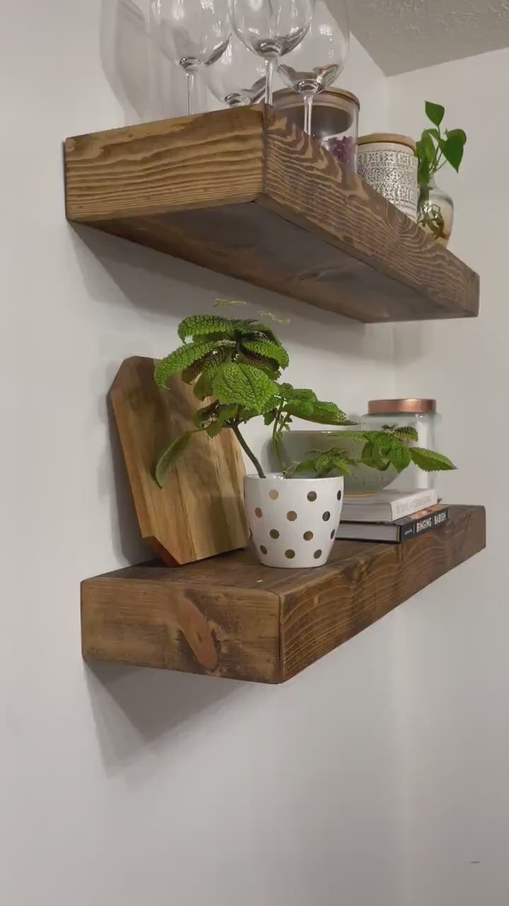 Wood Floating Shelves Heavy Duty | Custom Size Rustic Home Décor | Kitchen Shelf