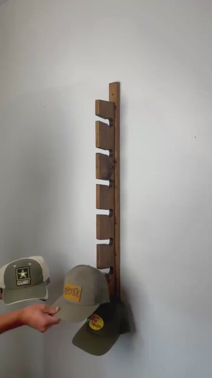 Custom Wood Hat Rack | Hat Display Shelf | Handmade Hat Hanging Rack | Vertical Hat Storage