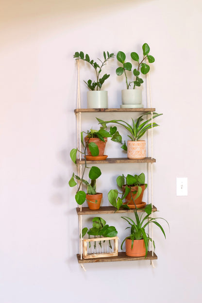 Window Plant Shelf | Tiered Plant Shelf {4 Tier} | Window Floating Shelves | Hanging Planter | Boho Hanging Planter | Rope Shelves