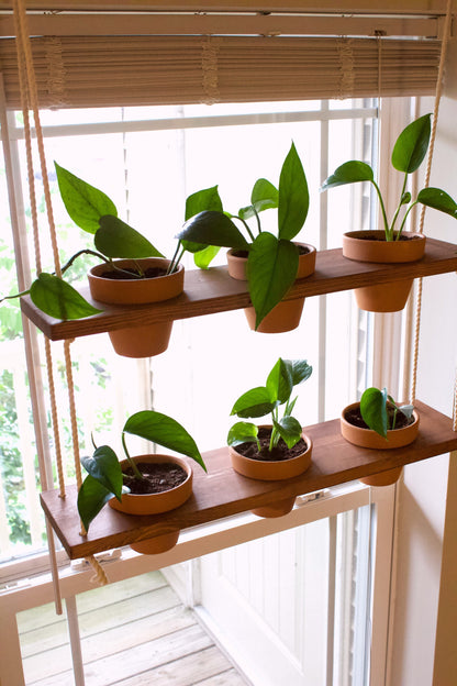 Window Plant Shelf | Hanging Planter | Tiered Plant Shelf | Window Garden Shelves | Wood Rope Shelves | Plant Pots | Plant Pot Holder Shelf
