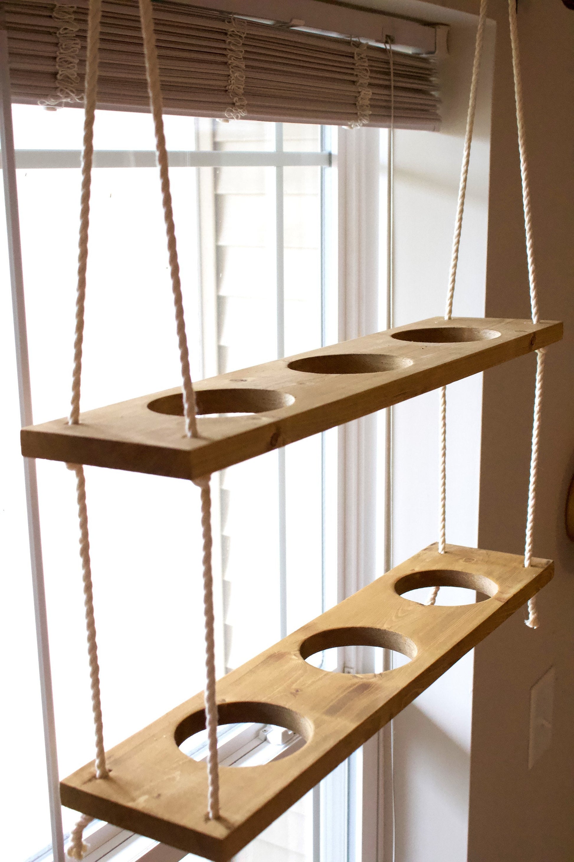 Window Plant Shelf | Hanging Planter | Tiered Plant Shelf | Window Garden Shelves | Wood Rope Shelves | Plant Pots | Plant Pot Holder Shelf
