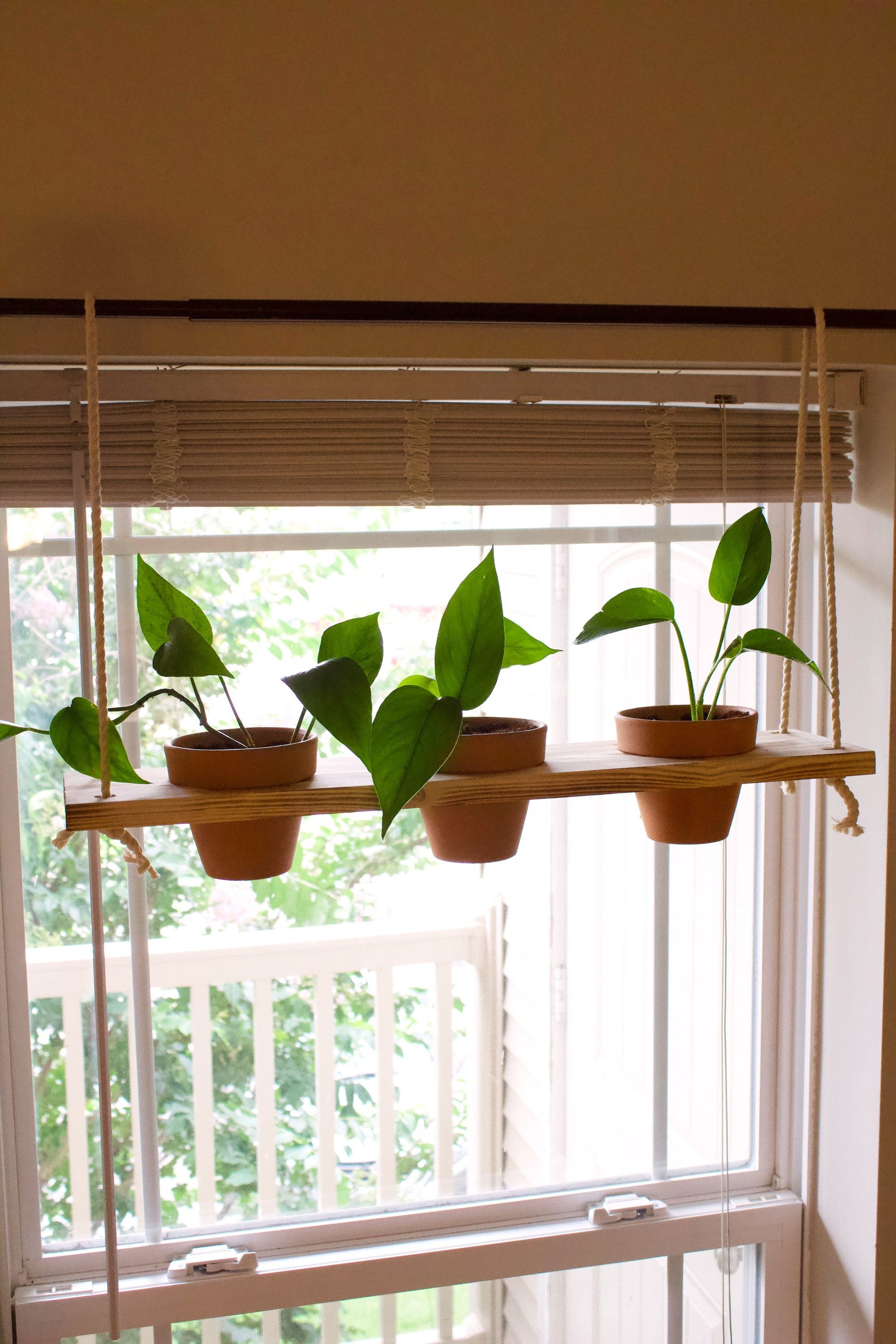 Window Plant Shelf | Hanging Planter | Tiered Plant Shelf | Window Garden Shelves | Wood Rope Shelves | Plant Pots | Plant Pot Holder Shelf