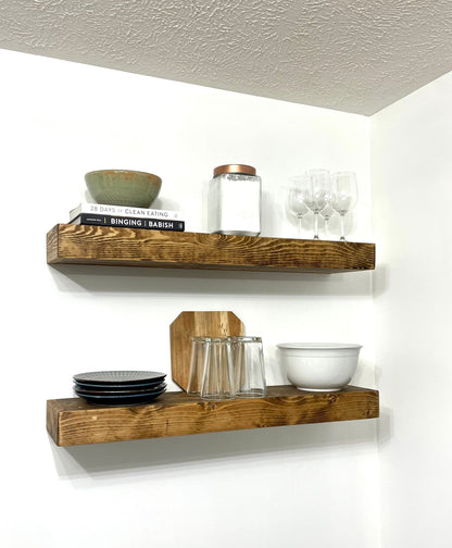 Wood Floating Shelves Heavy Duty | Custom Size Rustic Home Décor | Kitchen Shelf