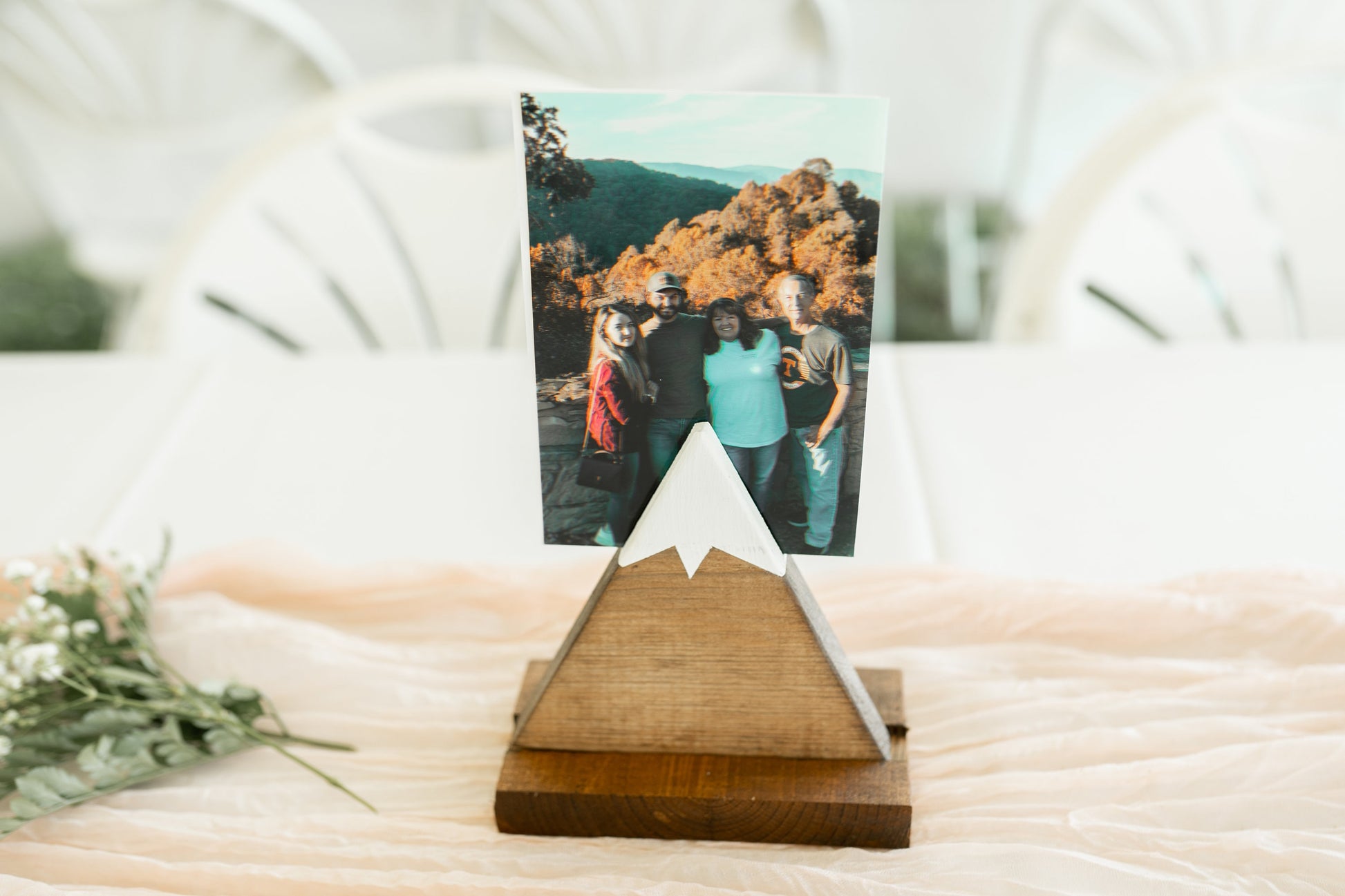 Mountain Photo Holder | Wedding Number Display | Mountain Picture Stand | Shelf Décor Nursery | Mini Wood Mountain