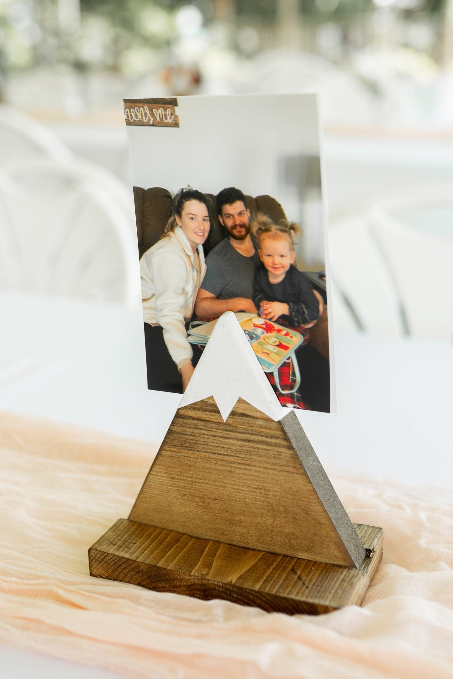 Mountain Photo Holder | Wedding Number Display | Mountain Picture Stand | Shelf Décor Nursery | Mini Wood Mountain