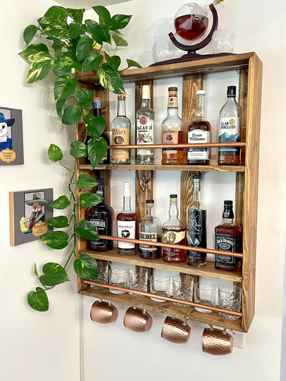 Liquor Shelf | Whiskey Rack | Home Bar Shelves | Bourbon Display | Liquor Cabinet | Wine Shelf | Wooden Shelves for Kitchen