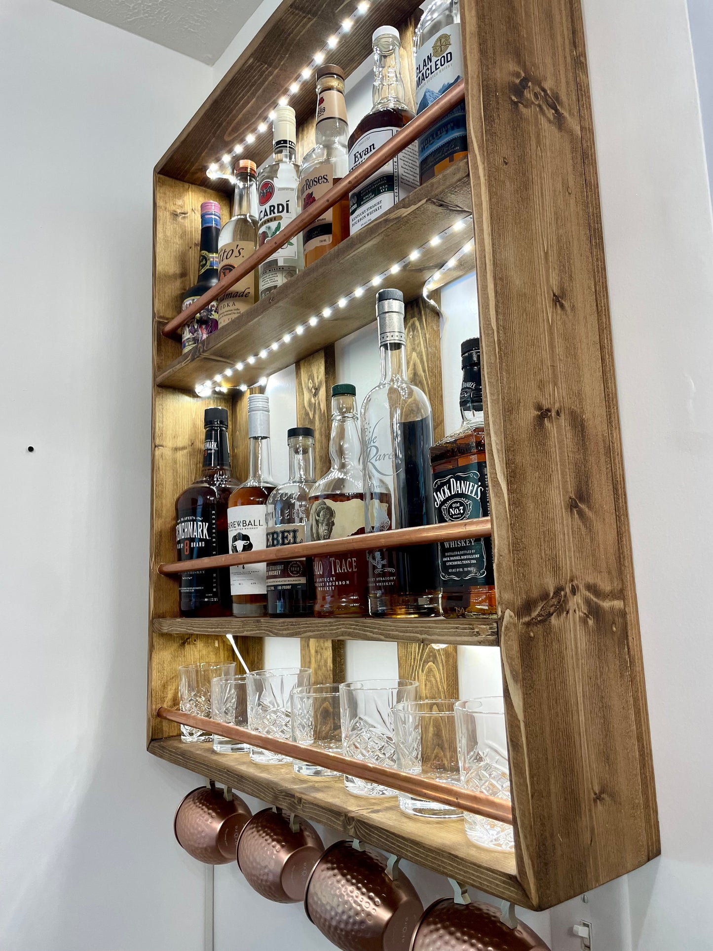 Liquor Shelf | Whiskey Rack | Home Bar Shelves | Bourbon Display | Liquor Cabinet | Wine Shelf | Wooden Shelves for Kitchen