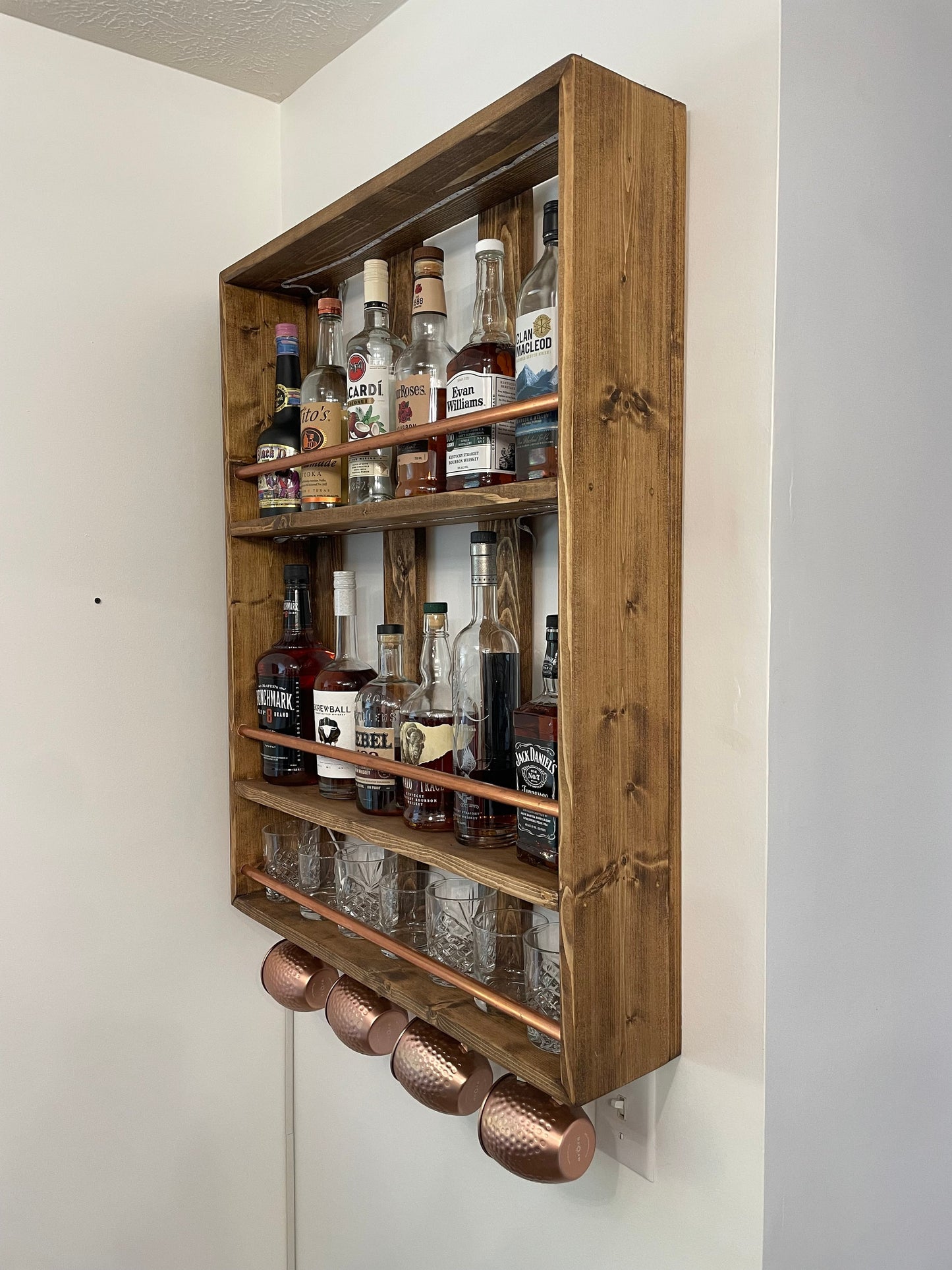 Liquor Shelf | Whiskey Rack | Home Bar Shelves | Bourbon Display | Liquor Cabinet | Wine Shelf | Wooden Shelves for Kitchen